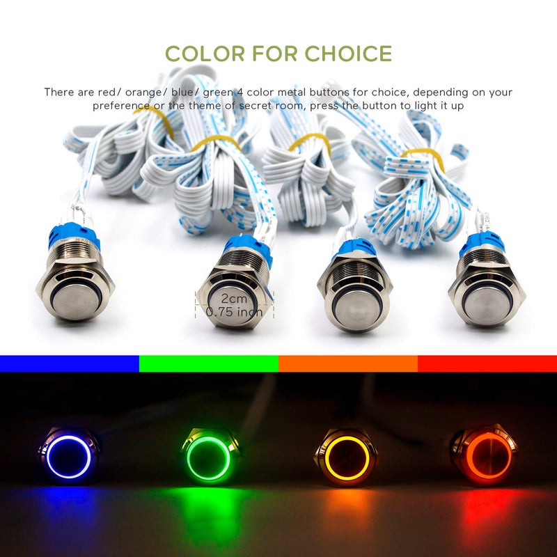 Bearhoho Escape the Room 4 Colors Metal Button Props Press Buttons In Order or In the Same Time To Unlock Control 12V Magnet Lock For Exit Room Game - Image 3